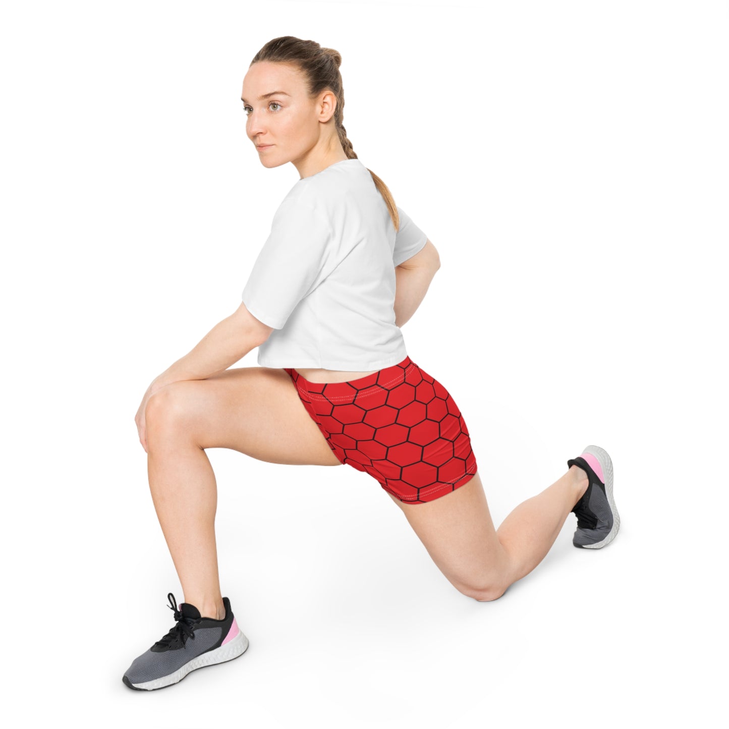 Damen Shorts Wabenmuster Stilvoll Activewear Sommer Freizeit rot