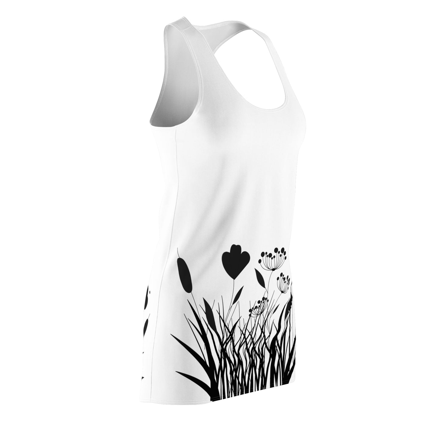 Schwarz Weiß Blumen Racerback Kleid – Elegantes Sommerkleid