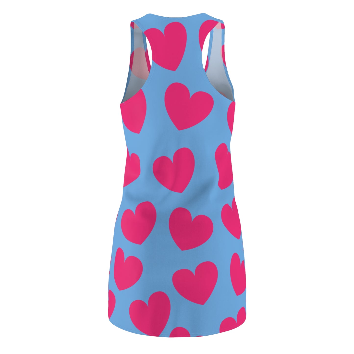 Hellblaues Damen Kleid Pink Herz Print Racerback Sommer Casual