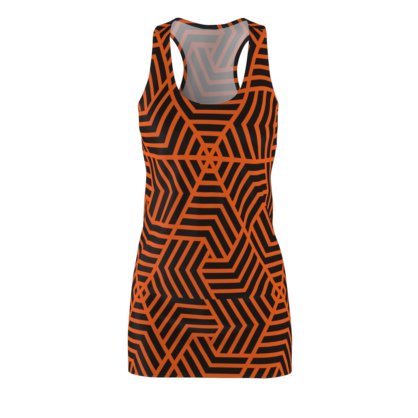 Racerback Kleid Damen – Oranges Sommerkleid mit geometrischem Muster