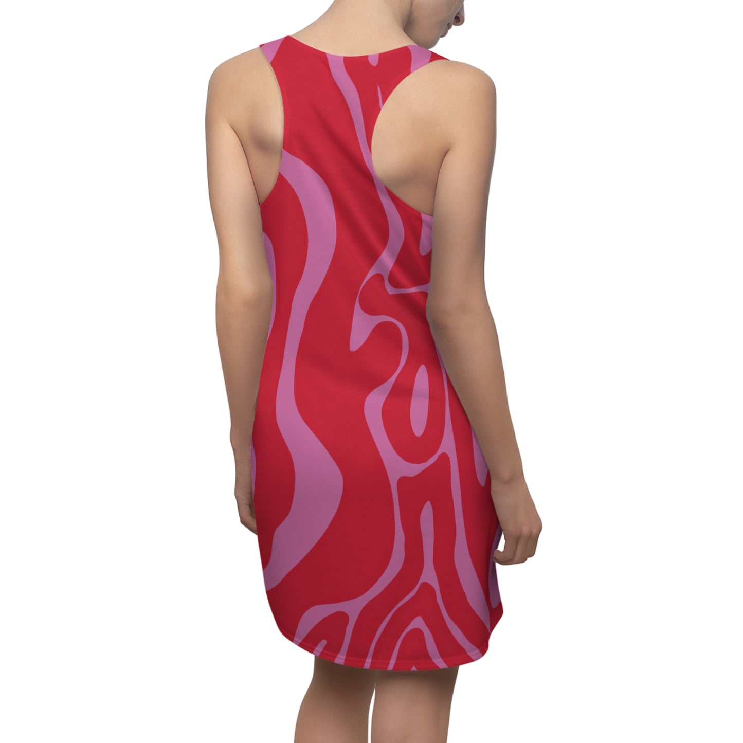 Rot Rosa Swirl Racerback Kleid – Abstraktes Sommerkleid