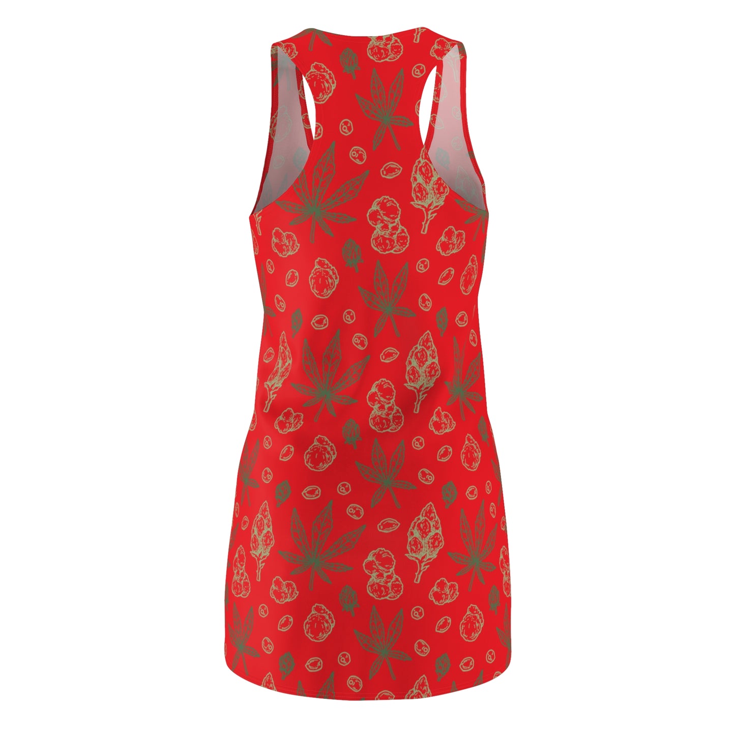 Damen Racerback Kleid rot Grün mit Cannabis Blättern – Sommerkleid