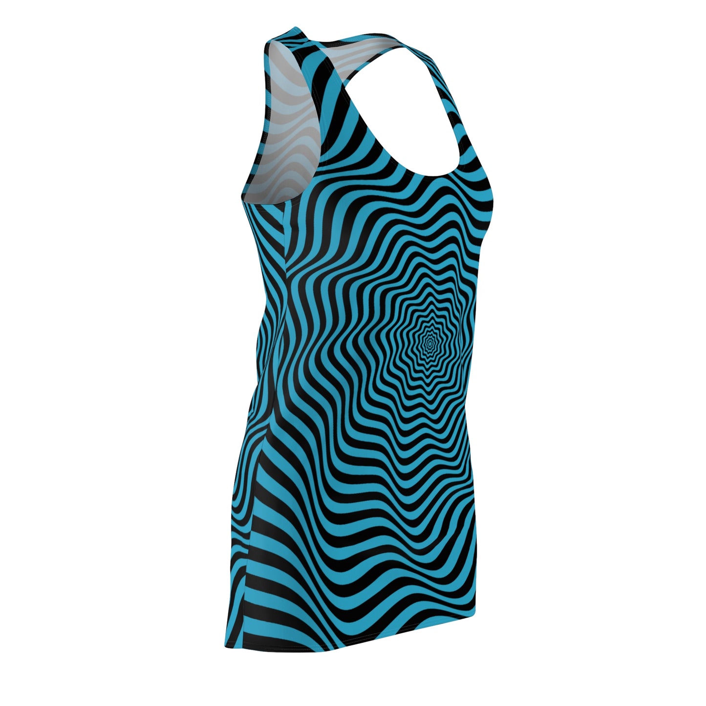Optical Illusion Racerback Kleid – Schwarz Türkis Design