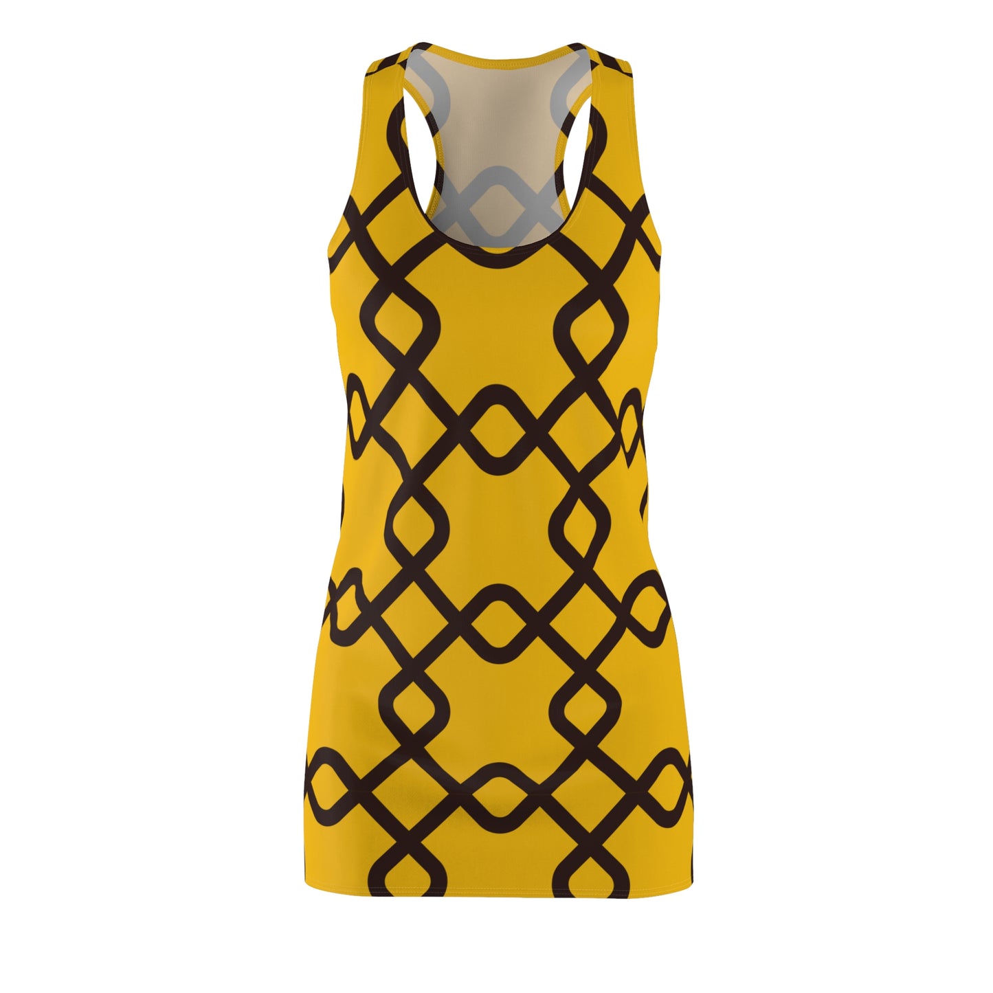 Damen Racerback Kleid gelb mit schwarzem Muster – Sommer Freizeitkleid