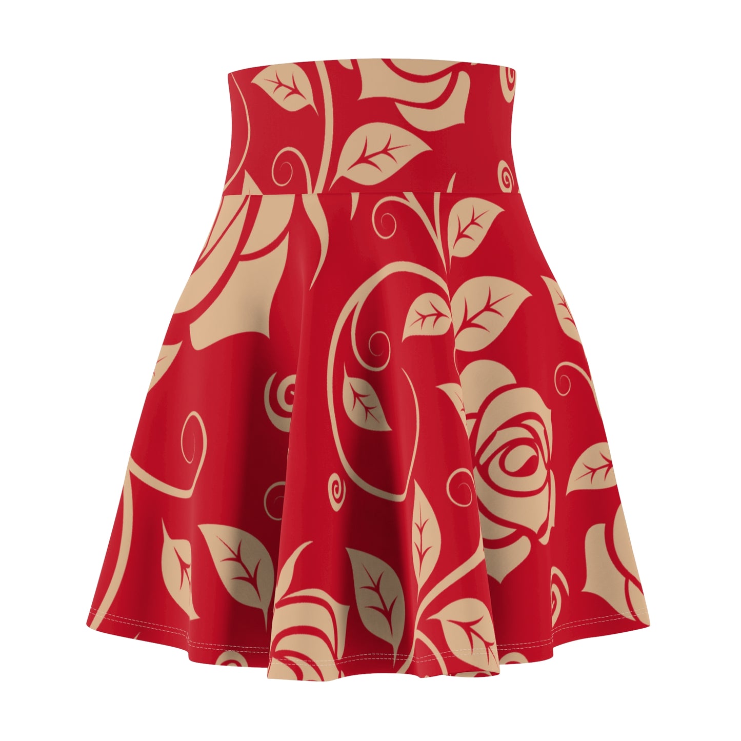 Dunkelroter Damen Rock Floral Skater Elegant Frühling Sommer Casual