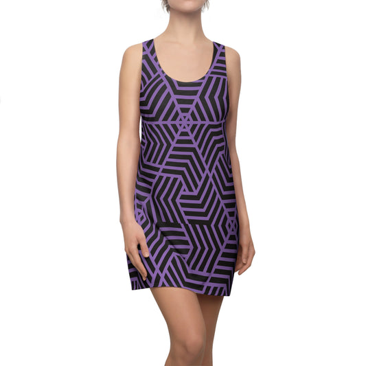 Racerback Kleid Damen – lila Sommerkleid mit geometrischem Muster