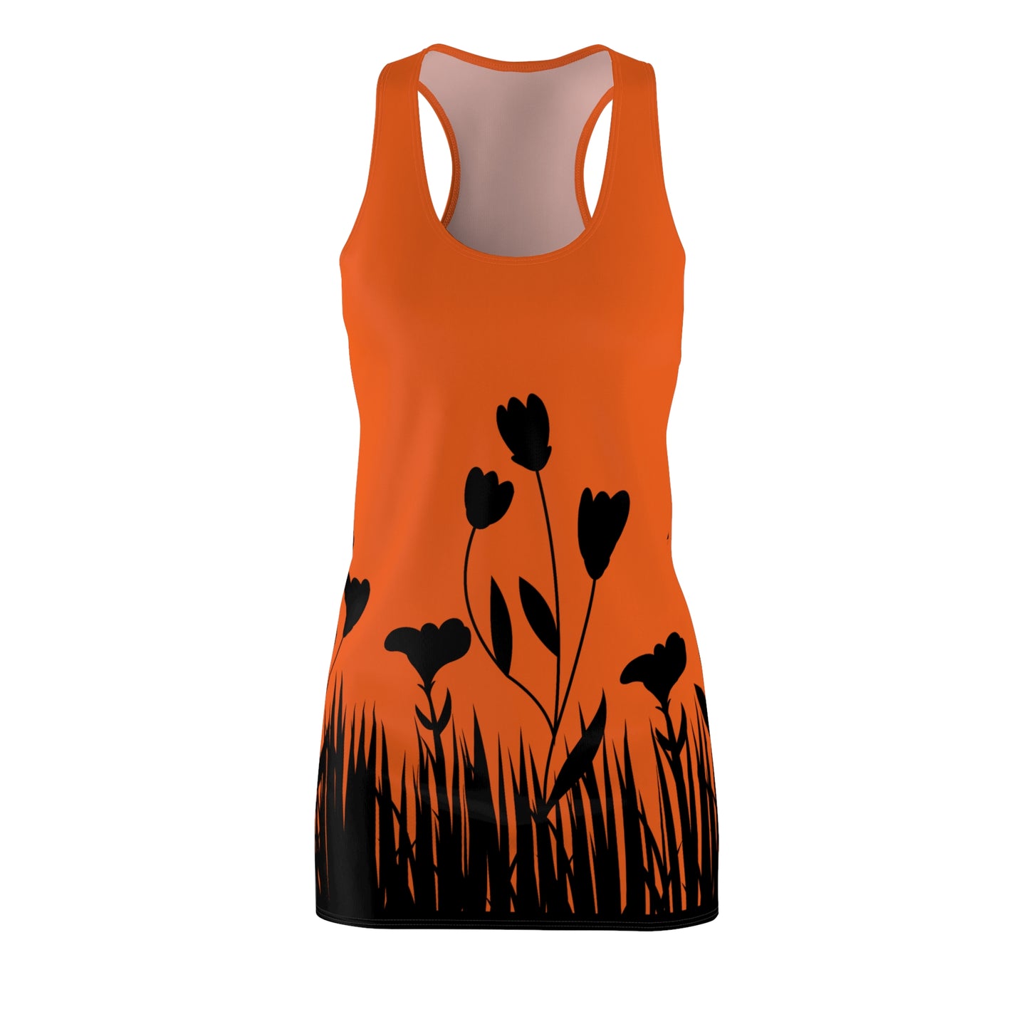 Blumensilhouette Racerback Kleid – Elegant Schwarz Orange