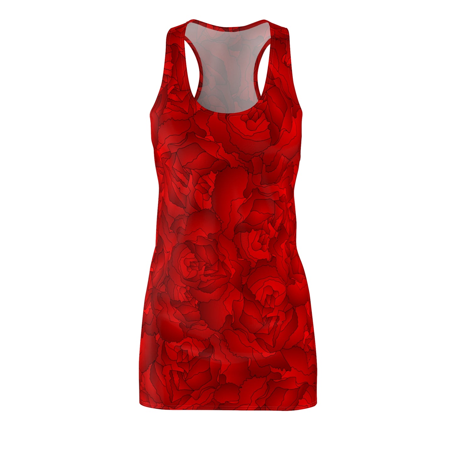 Racerback Kleid Damen Rot mit Rosenmuster Elegant Sommerkleid