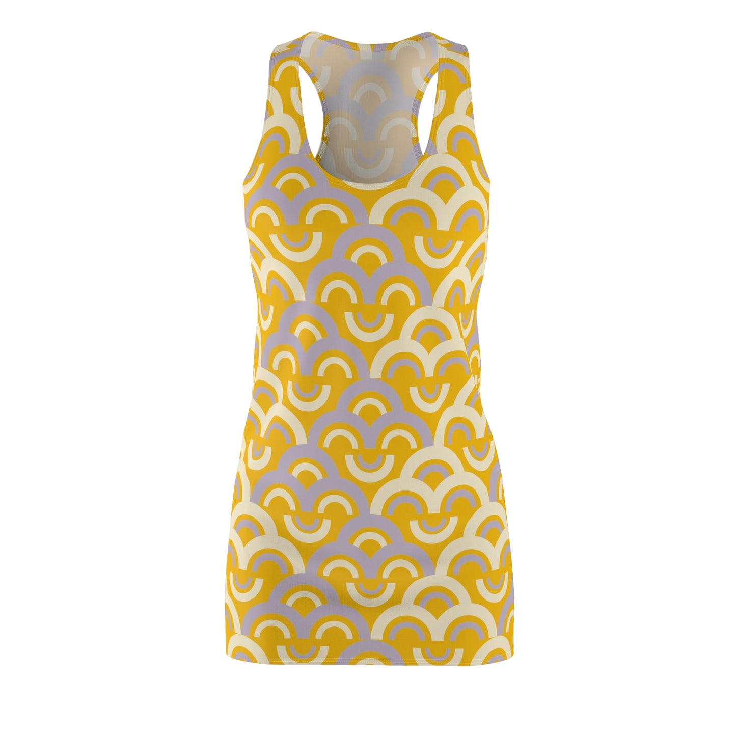 Damen Racerback Kleid gelb Pastell Bogenmuster Bequemes Freizeitkleid