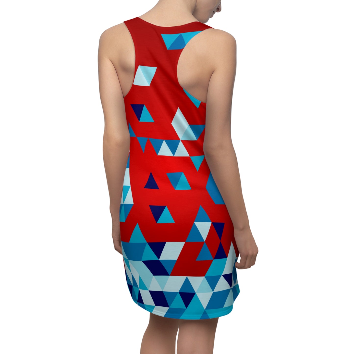 Damen Racerback Kleid Rot Blau mit Dreiecks Muster – Sommerkleid