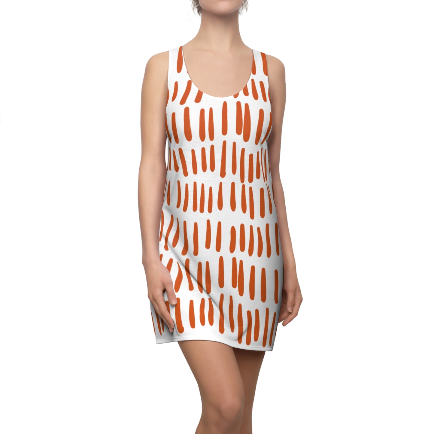 Weiß Orange Boho Racerback Kleid – Modernes Sommerkleid