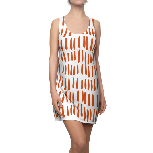 Weiß Orange Boho Racerback Kleid – Modernes Sommerkleid