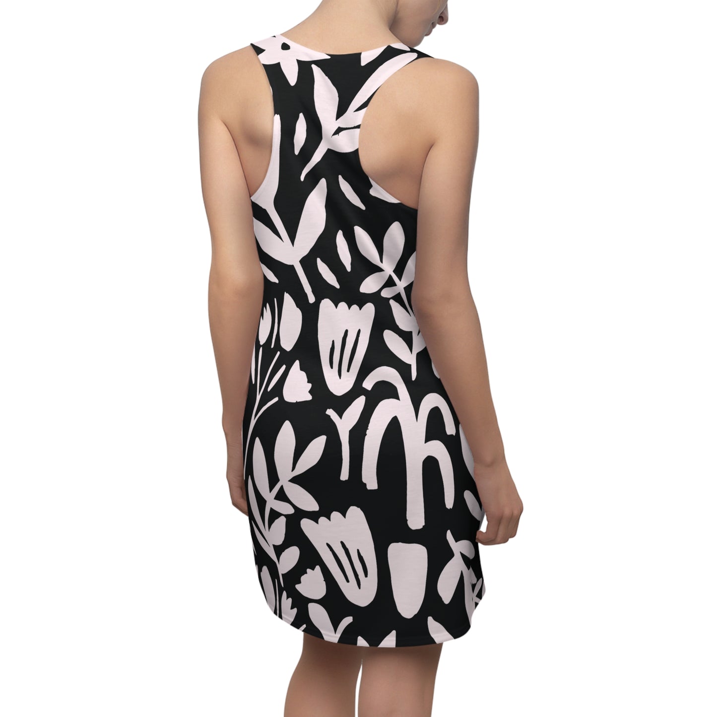 Schwarz Rosa Blumen Racerback Kleid – Sommer Damenmode