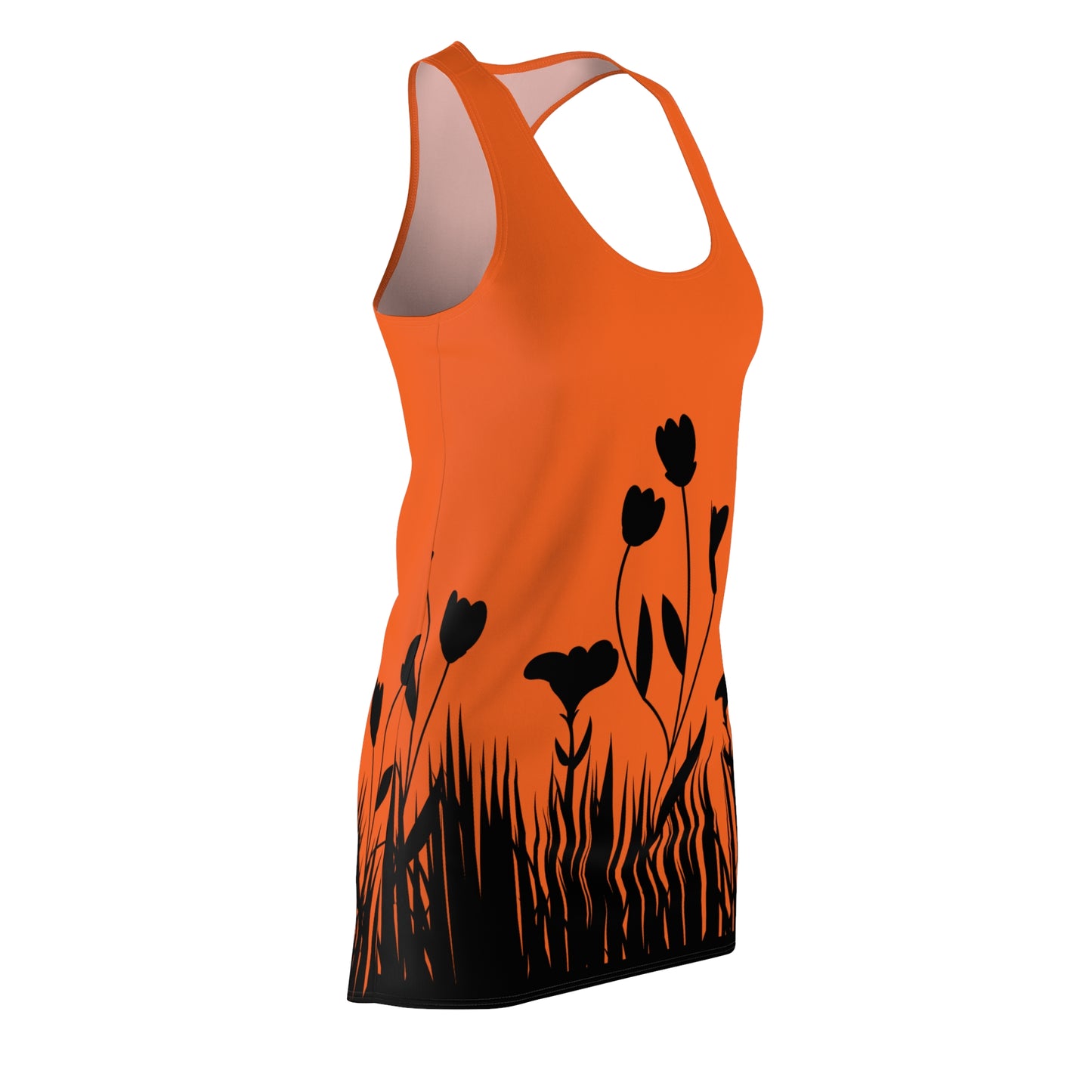 Blumensilhouette Racerback Kleid – Elegant Schwarz Orange