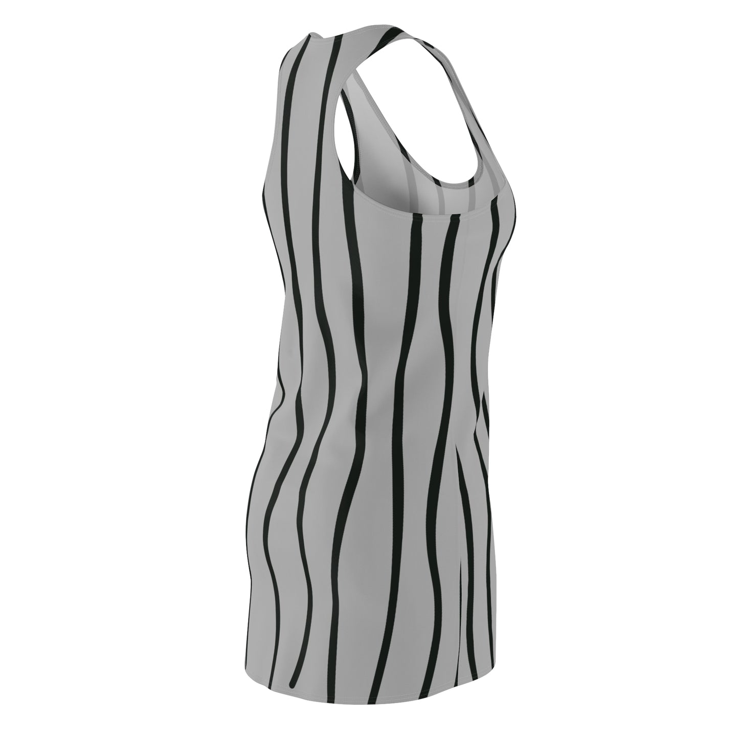 Grau Schwarz Wellen Racerback Kleid – Modernes Sommerkleid