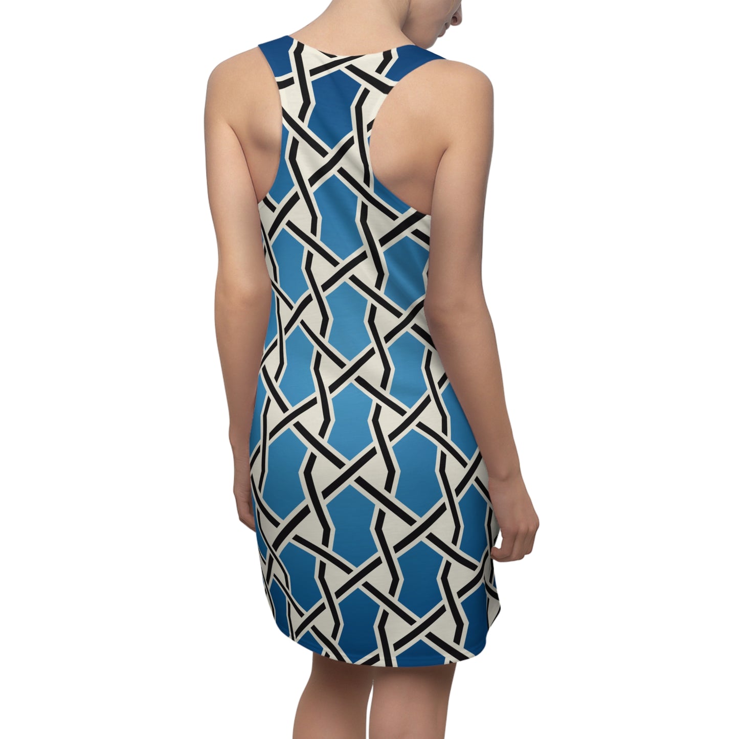 Blaues Racerback Kleid mit geometrischem Muster & Farbverlauf