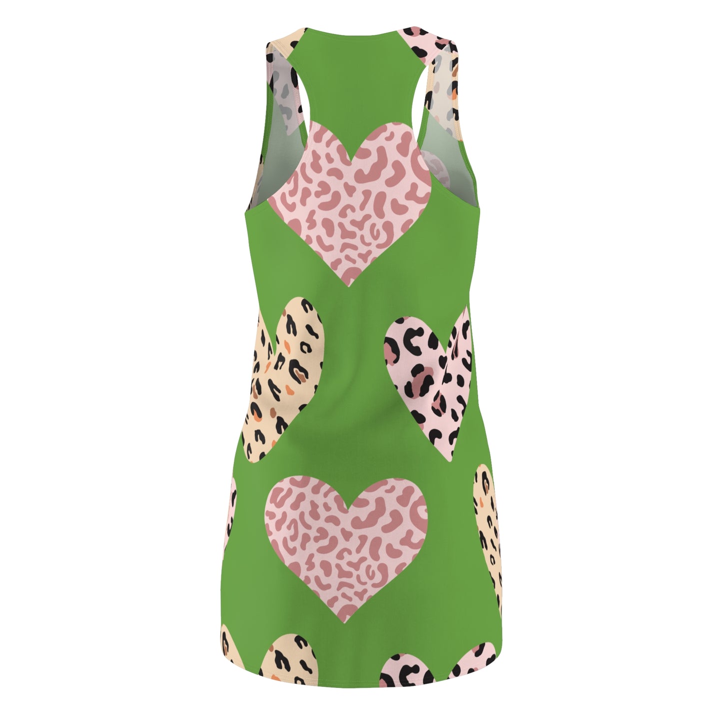 Grün Herz Leopard Racerback Kleid – Weiß Pink Sommerkleid