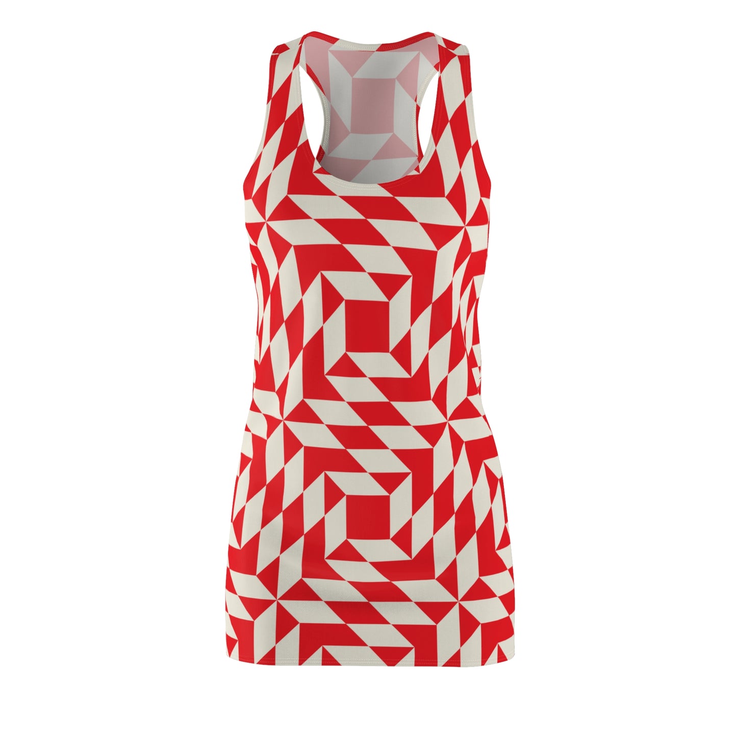 Racerback Kleid Damen – Rotes Sommerkleid mit geometrischem Muster