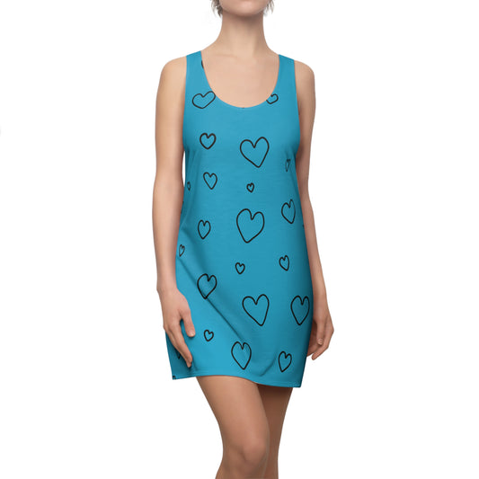 Racerback Kleid mit Herzmuster in Schwarz-Weiß – Heart Print, Cute