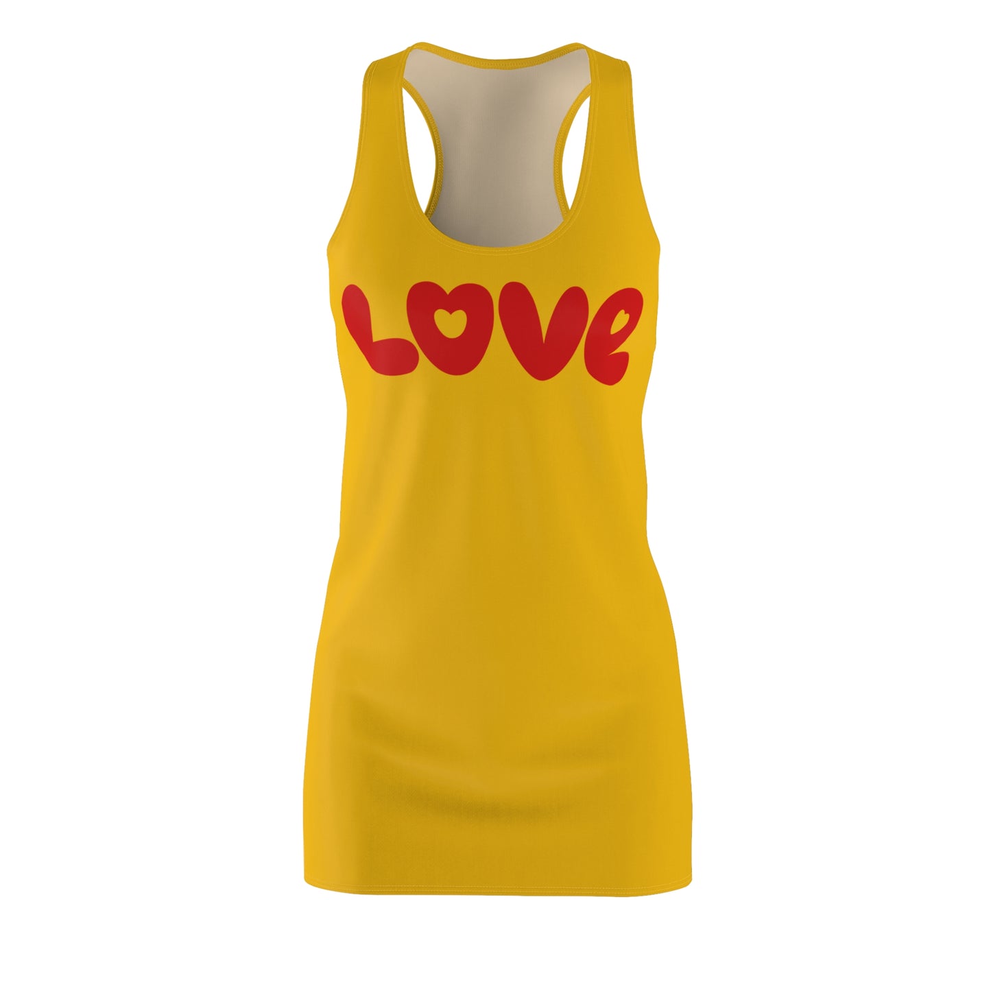 Love Racerback Kleid – Gelb Rot Schriftzug Kleid
