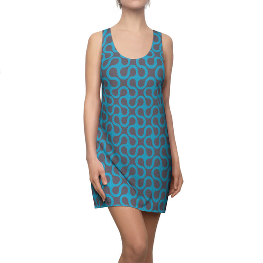 Türkis Damen Kleid Abstrakt Grau Racerback Sommer Casual