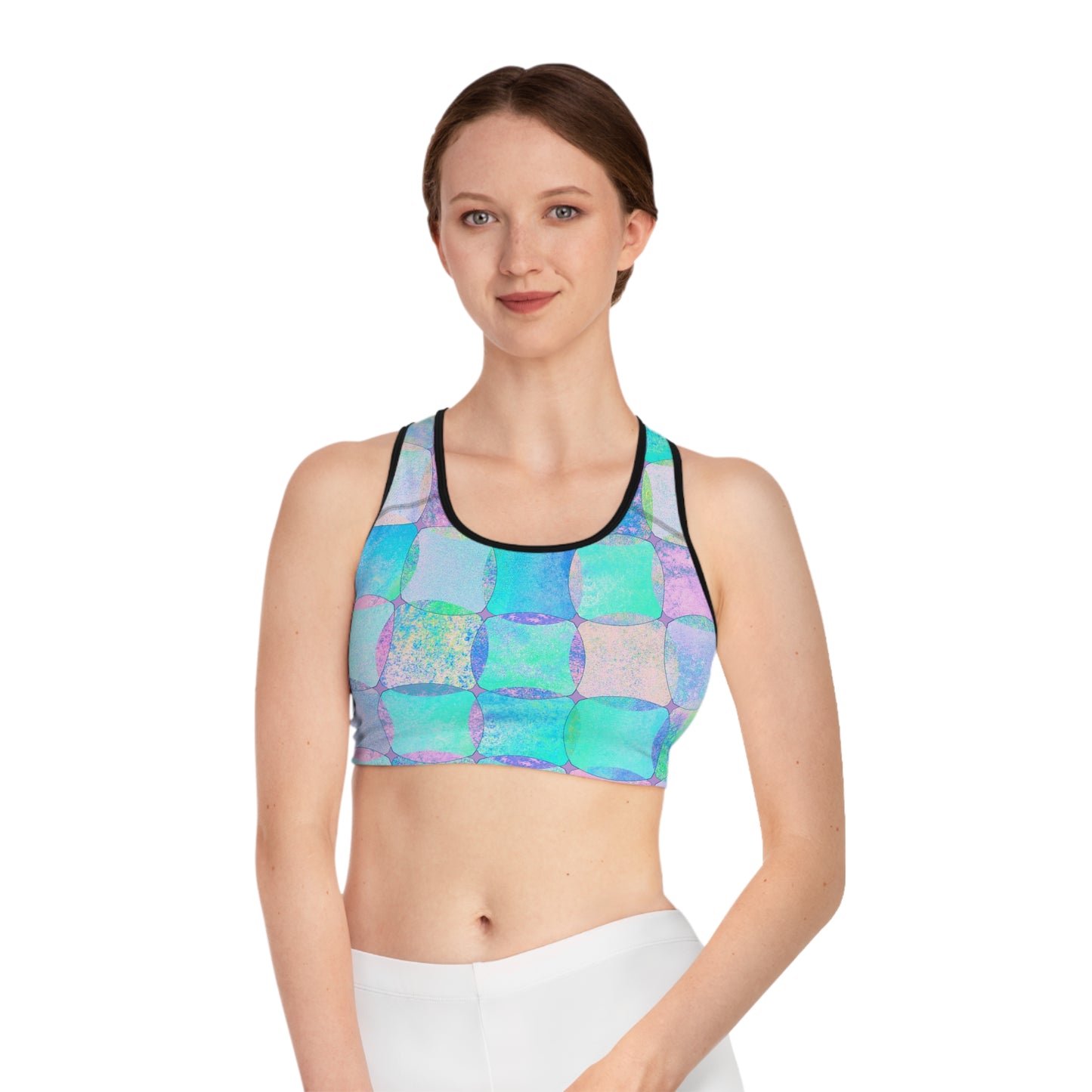 Damen Sport BH Buntes Muster Atmungsaktiv Yoga Fitness Workout Top
