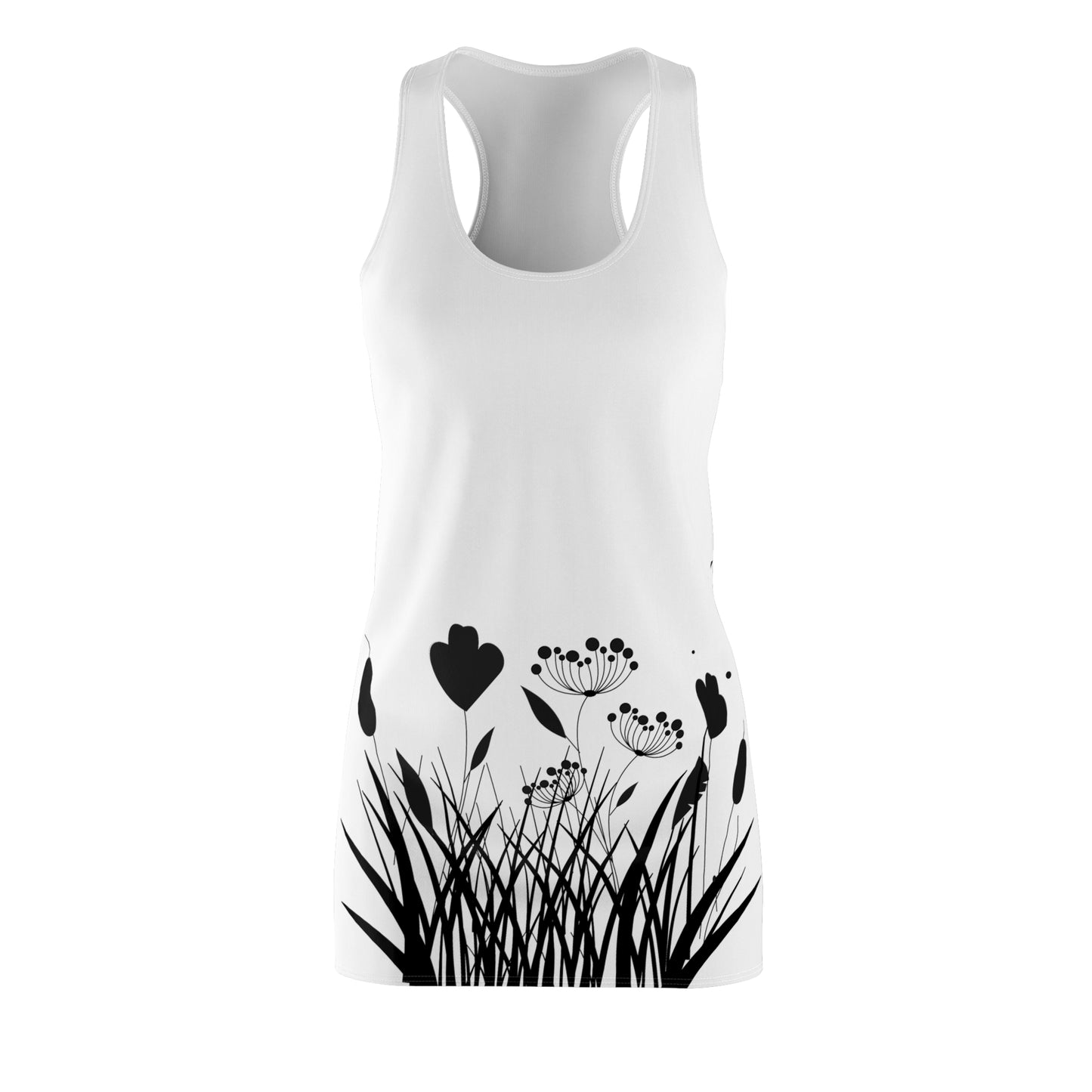 Schwarz Weiß Blumen Racerback Kleid – Elegantes Sommerkleid