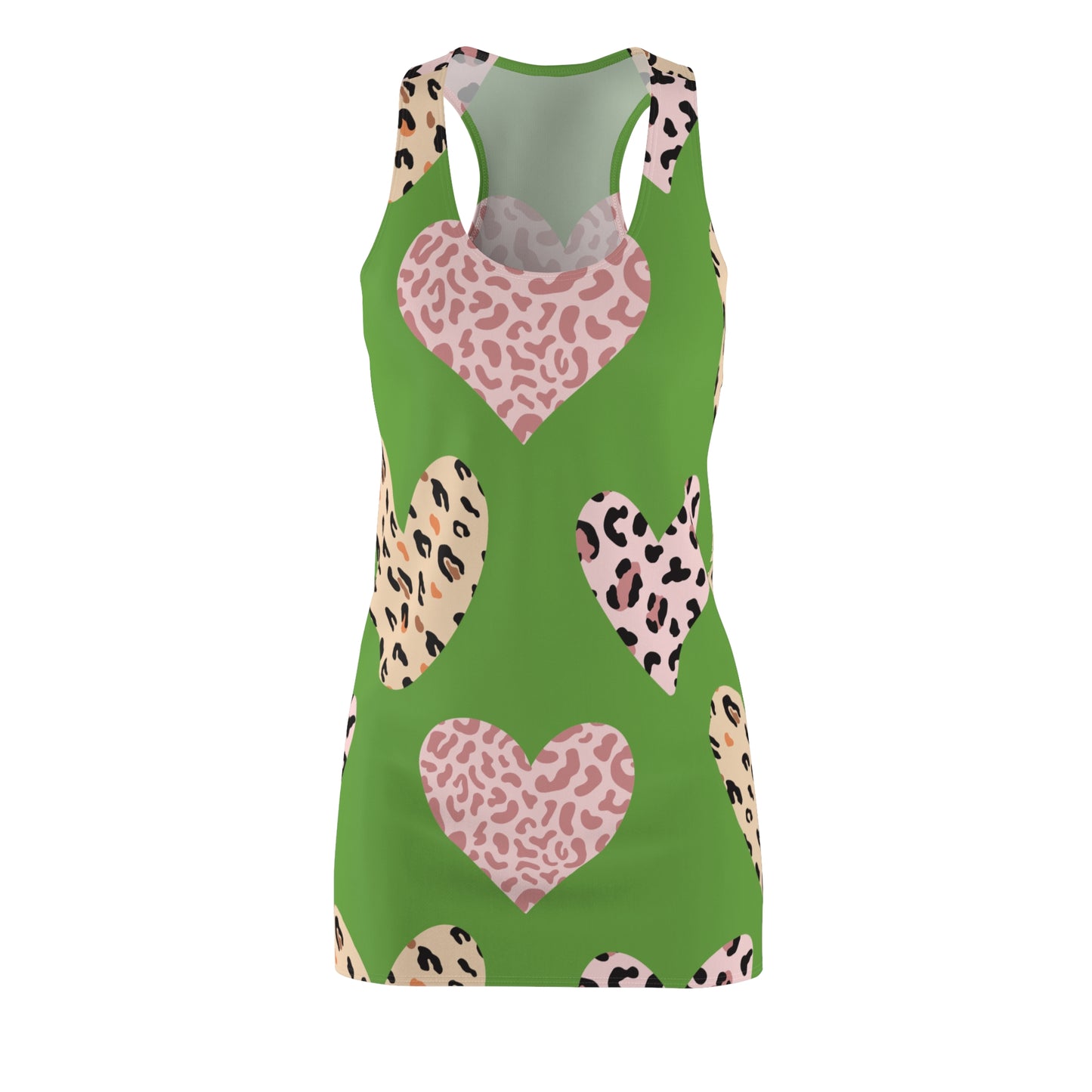 Grün Herz Leopard Racerback Kleid – Weiß Pink Sommerkleid