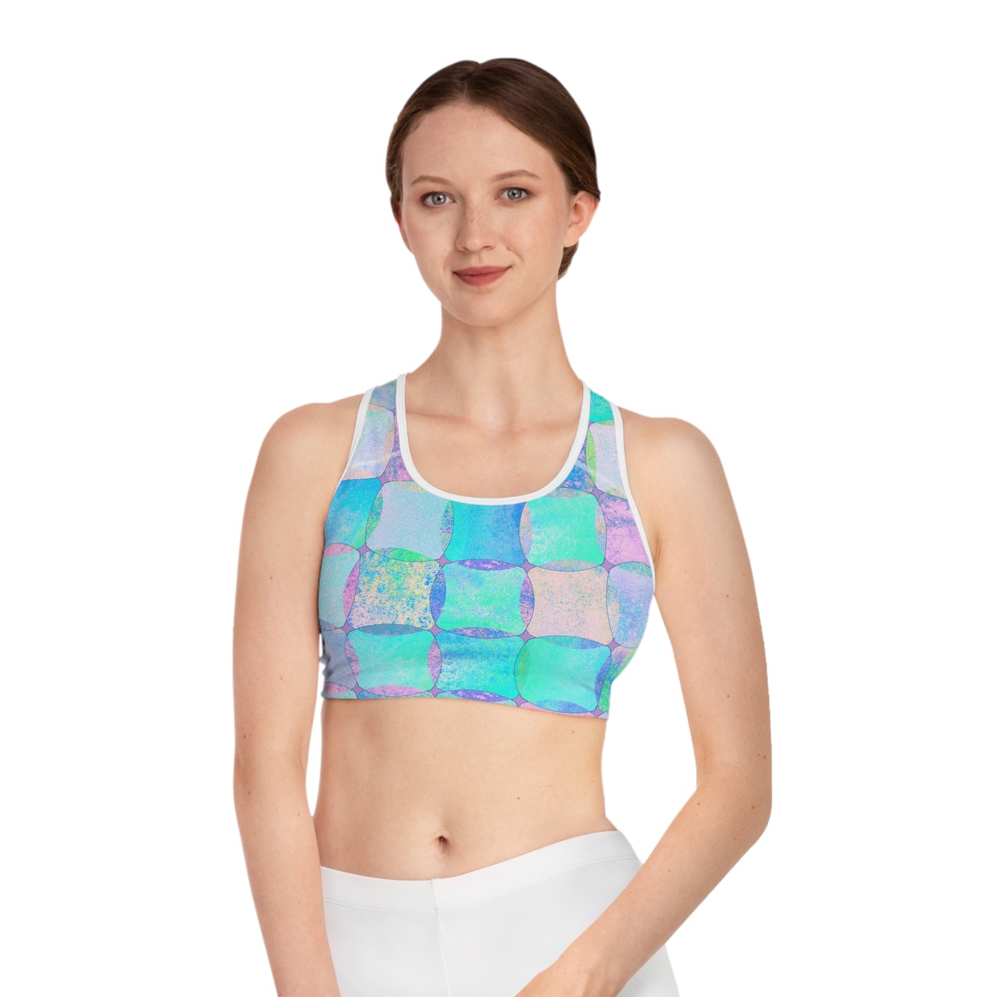 Damen Sport BH Buntes Muster Atmungsaktiv Yoga Fitness Workout Top