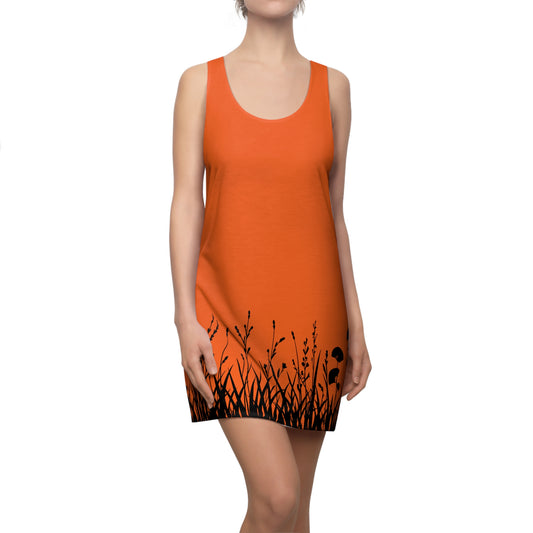 Orange Floral Silhouette Racerback Kleid – Elegantes Sommerkleid