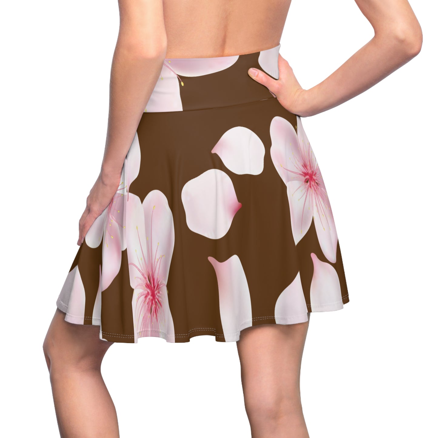 Brauner Damen Rock Blütenmuster Skater Elegant Sommer Casual