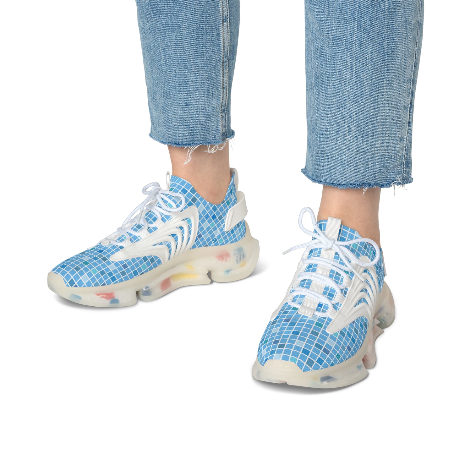 Blaue Damen Sneaker – Trendige Sportschuhe mit modernem Karomuster