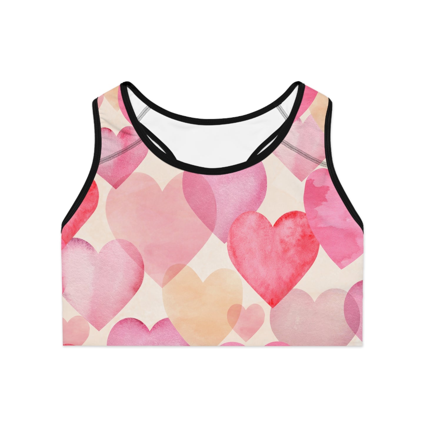 Damen Sport BH Herz Print Pink Rot Atmungsaktiv Yoga Fitness Top