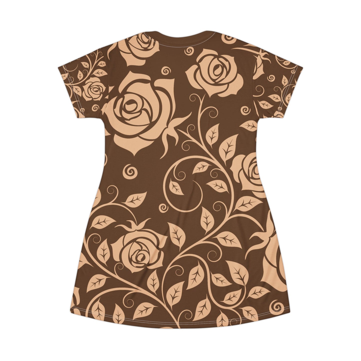 Brauner Damen Kleid Blumen T Shirt Style Sommer Boho Casual