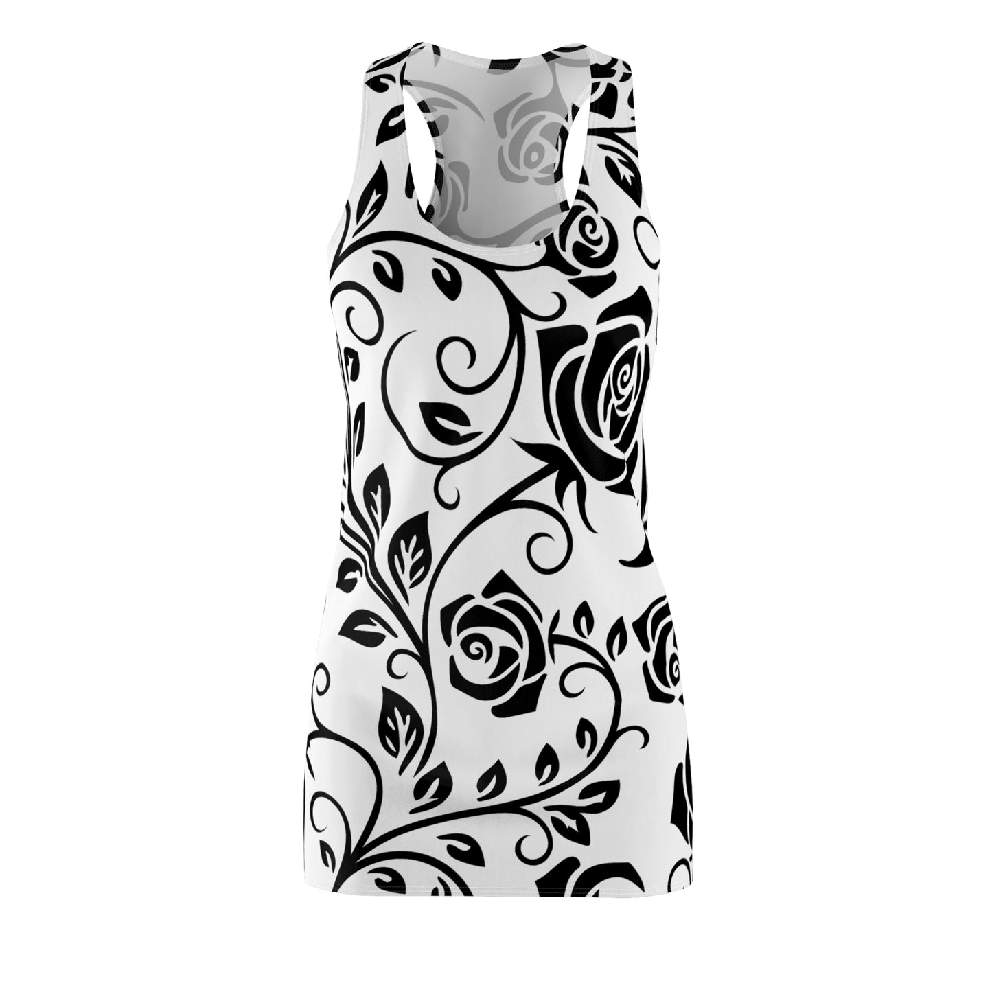 Floral Elegance Racerback Kleid – Rosenornament, Sommer & Freizeit