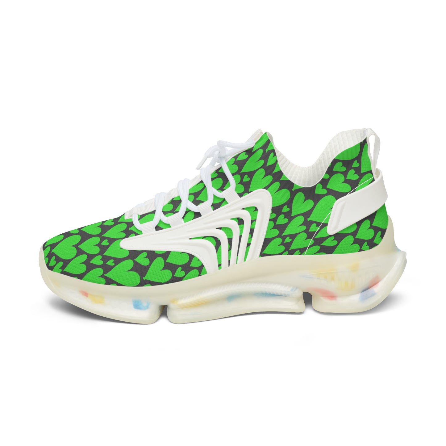 Damen Sneaker mit grünen Herzmuster – Stylische Sportschuhe