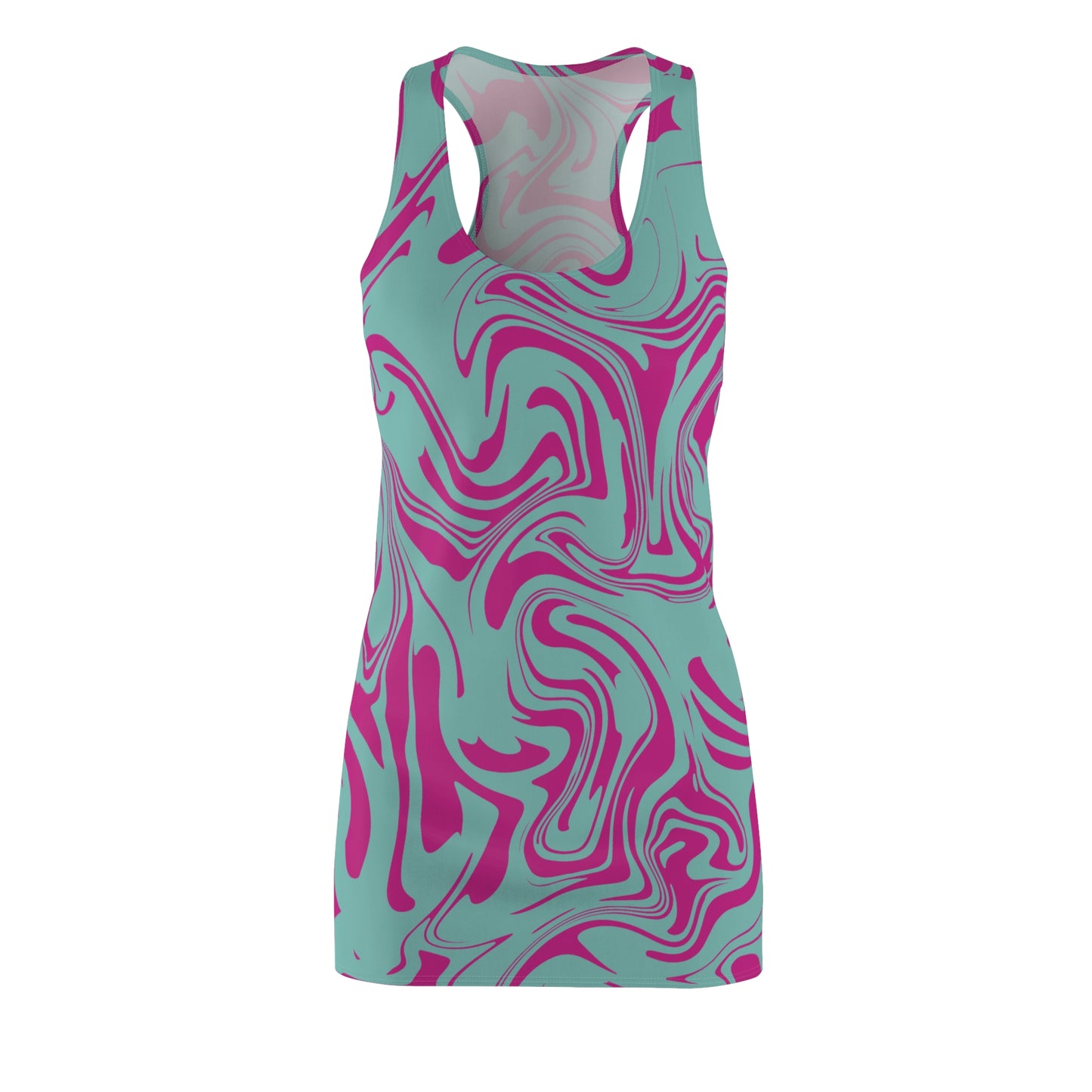 Aqua Pink Marmor Racerback Kleid – Trendige Sommer Damenmode