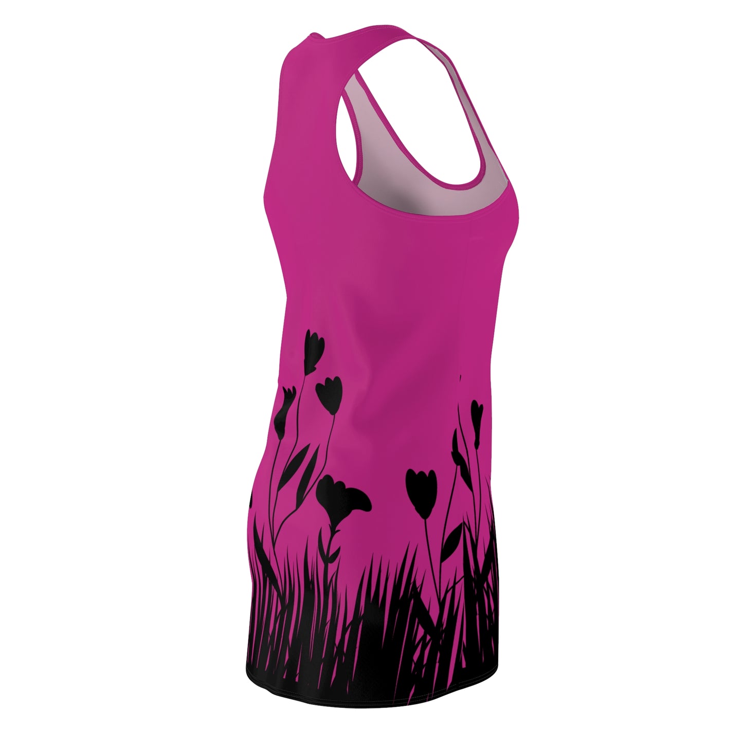 Blumensilhouette Racerback Kleid – Elegant Schwarz Pink