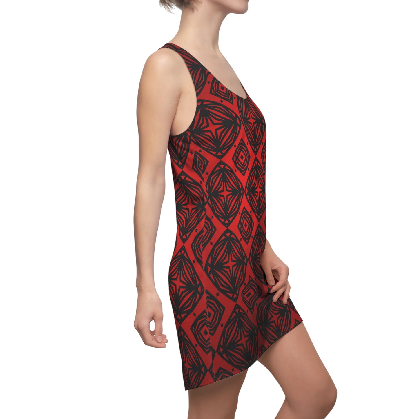 Racerback Damen Kleid Rot Modernes Muster Ärmellos Sommerlook