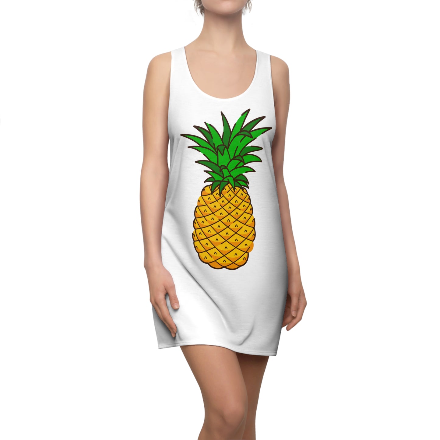Ananas Print Racerback Kleid Damen – Sommerkleid ärmellos, Strandkleid, Freizeitkleid, Tropisches Kleid für Urlaub & Strandtage