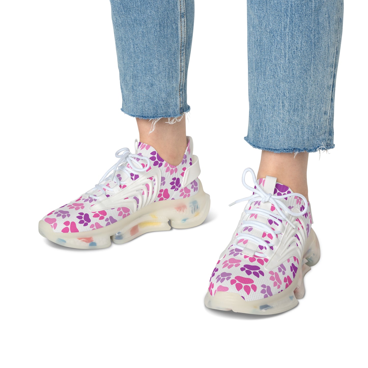 Pfoten Print Sneaker Damen Pink Lila Tiermotiv Schuhe Streetwear