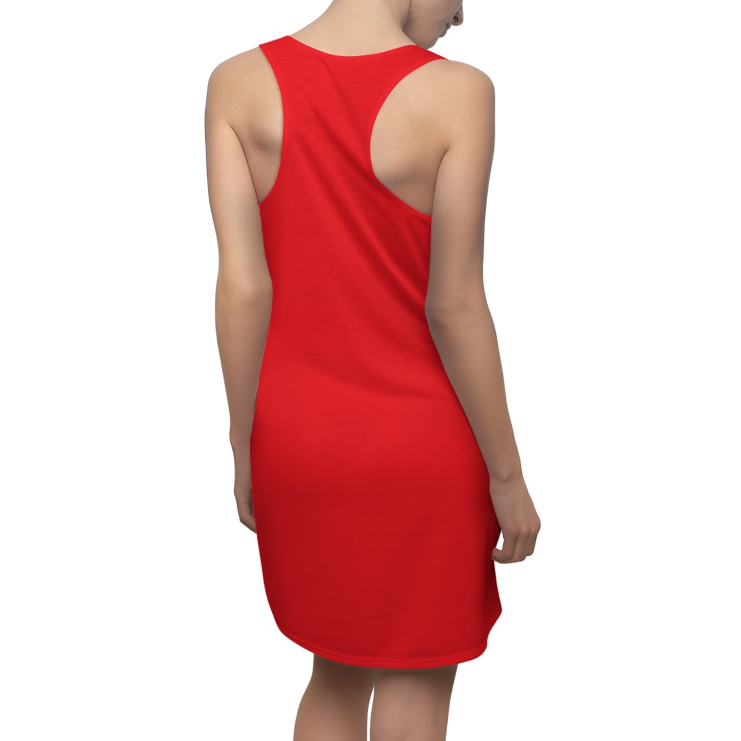 Rotes Racerback Kleid mit pinken Comic Herzen