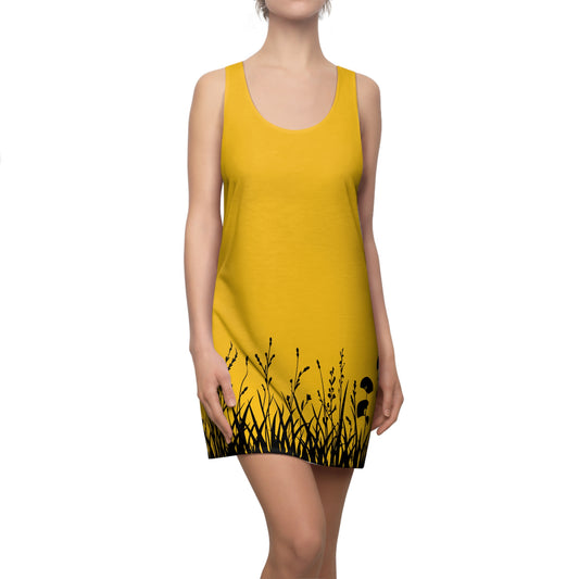 Gelb Floral Silhouette Racerback Kleid – Elegantes Sommerkleid