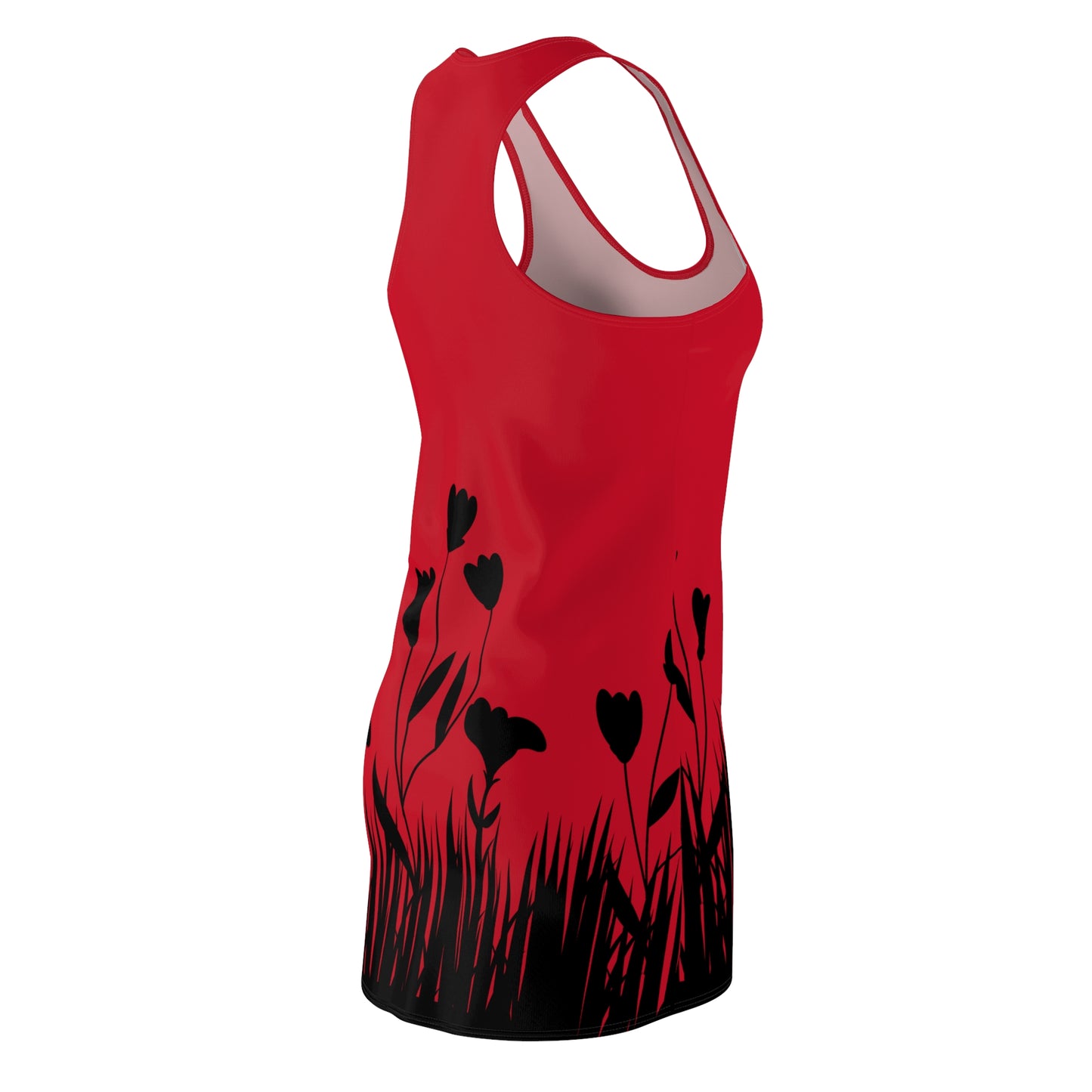 Blumensilhouette Racerback Kleid – Elegant Schwarz Dunkelrot