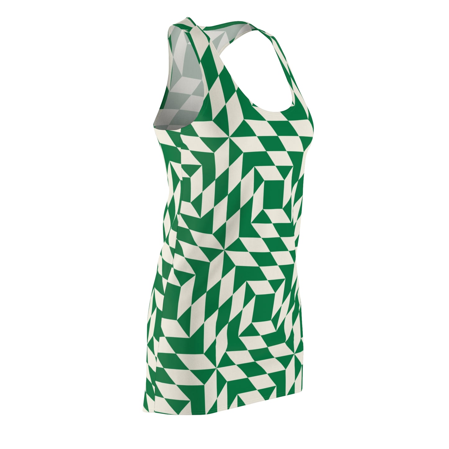 Racerback Kleid Damen – grünes Sommerkleid mit geometrischem Muster