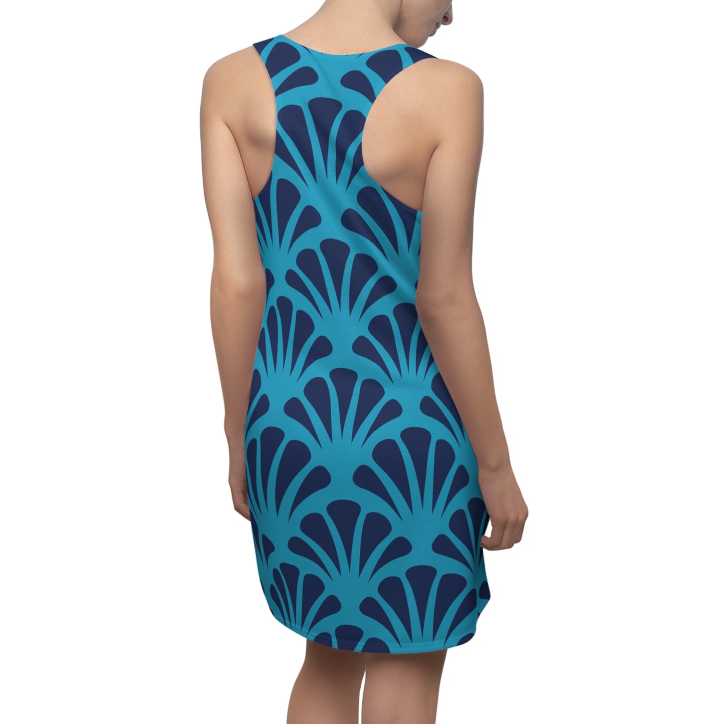 Türkises Damen Kleid Navy Muster Racerback Sommer Strand Casual