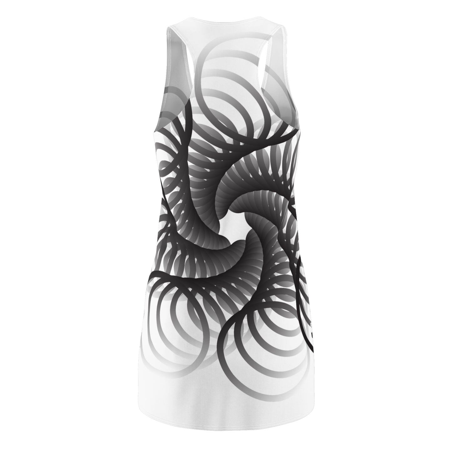 Spiral Design Racerback Kleid – Elegant Schwarz Weiß