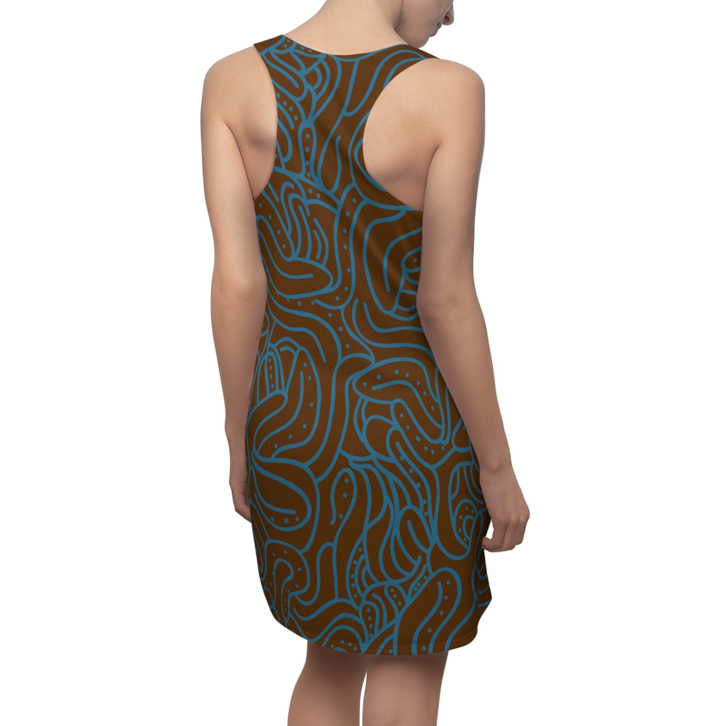 Racerback Kleid Blau Braun – Modernes Wellenmuster