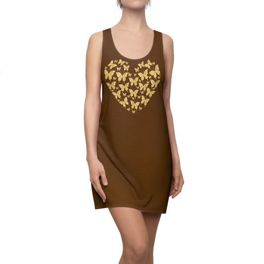 Braun Schmetterlingsherz Racerback Kleid – Gold Sommerkleid