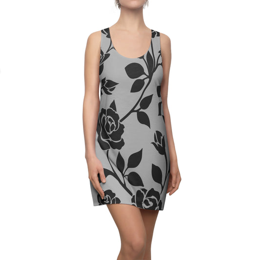 Rosen Racerback Kleid – Elegant Schwarz Grau Design